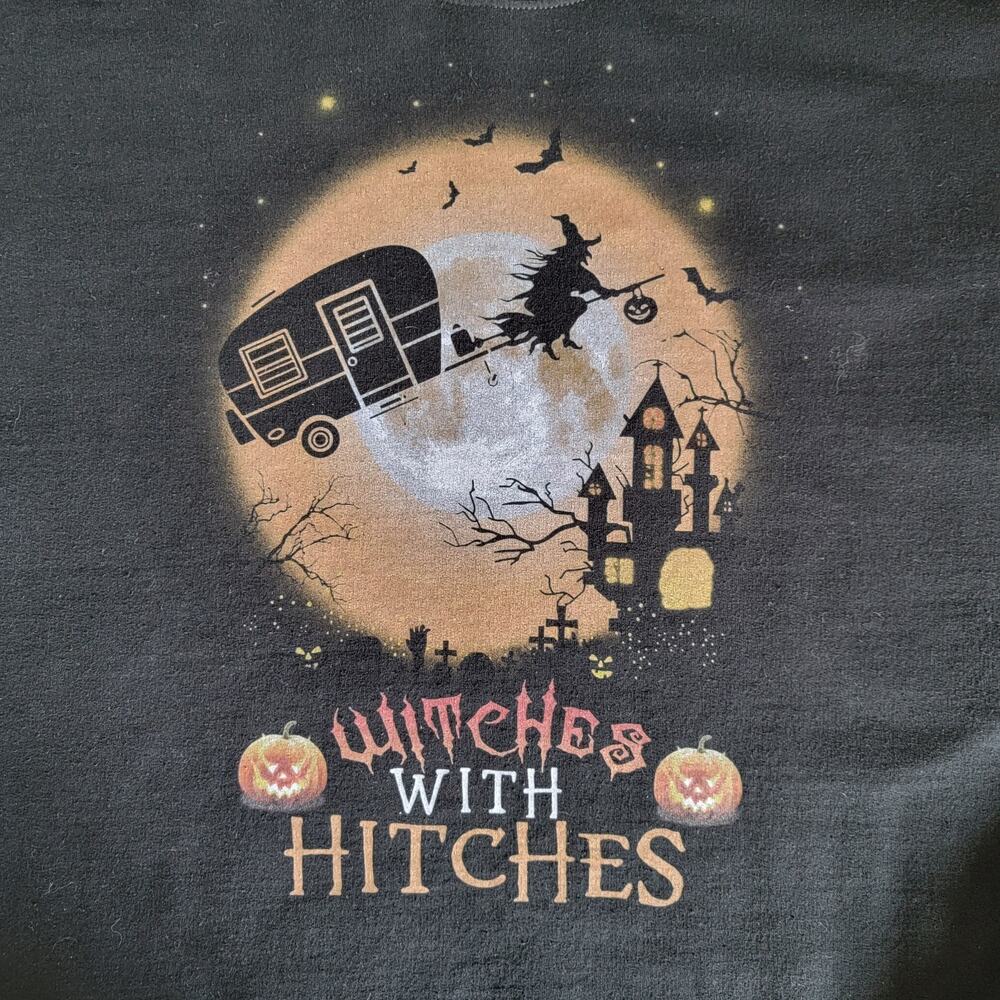Halloween Sweatshirt Womens 3XL Witches With Hitches RV Gothic Witchy Costume